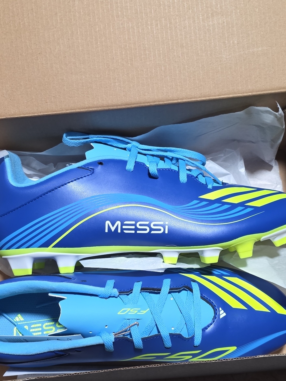 Blue Life Blue and Neon Green Messi Athletic Soccer Cleats